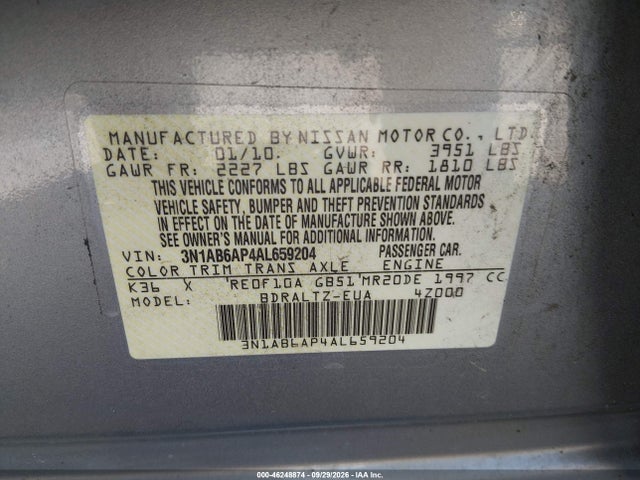 2010 Nissan Sentra 2.0s მანქანა იყიდება აუქციონზე, vin: 3N1AB6AP4AL659204, აუქციონის ნომერი: 46248874