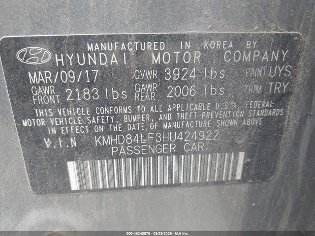 KMHD84LF3HU424922 Hyundai Elantra Value Edition