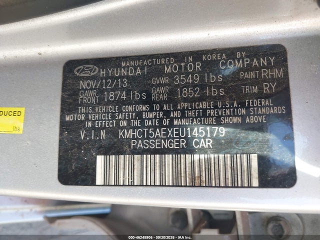 2014 Hyundai Accent Gs მანქანა იყიდება აუქციონზე, vin: KMHCT5AEXEU145179, აუქციონის ნომერი: 46248906