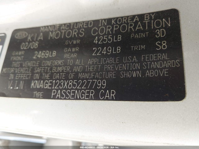 Aukcja sprzedaży 2008 Kia Optima Lx, vin: KNAGE123X85227799, numer aukcji: 46248933