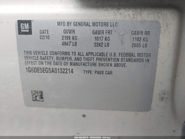 2010 Cadillac Cts Luxury მანქანა იყიდება აუქციონზე, vin: 1G6DE5EG5A0132214, აუქციონის ნომერი: 46248970