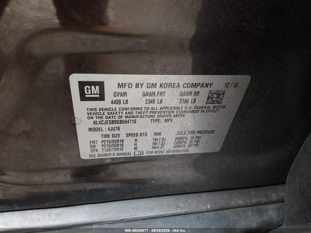 Aukcja sprzedaży 2016 Buick Encore, vin: KL4CJESB9GB594716, numer aukcji: 46248977