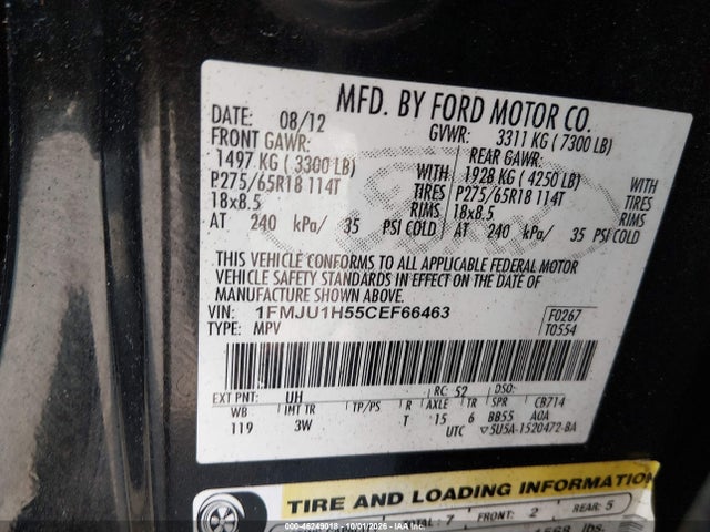 Aukcja sprzedaży 2012 Ford Expedition Xlt, vin: 1FMJU1H55CEF66463, numer aukcji: 46249018