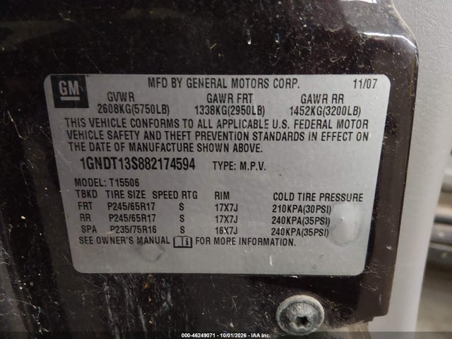 Продаж на аукціоні авто 2008 Chevrolet Trailblazer Fleet, vin: 1GNDT13S882174594, номер лоту: 46249071