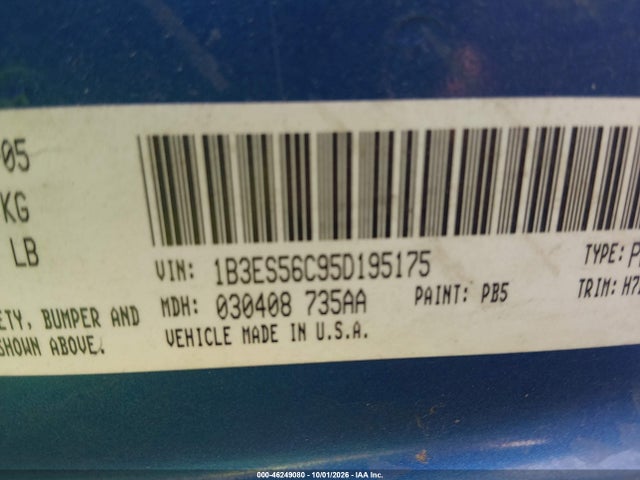 Aukcja sprzedaży 2005 Dodge Neon Sxt, vin: 1B3ES56C95D195175, numer aukcji: 46249080