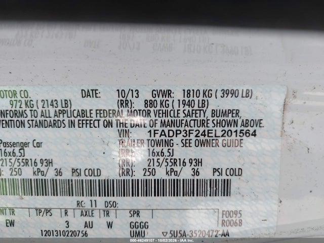 Продаж на аукціоні авто 2014 Ford Focus Se, vin: 1FADP3F24EL201564, номер лоту: 46249107