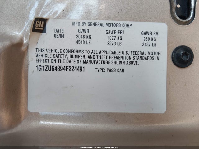 Продажа на аукционе авто 2004 Chevrolet Malibu Maxx Lt, vin: 1G1ZU64894F224491, номер лота: 46249127