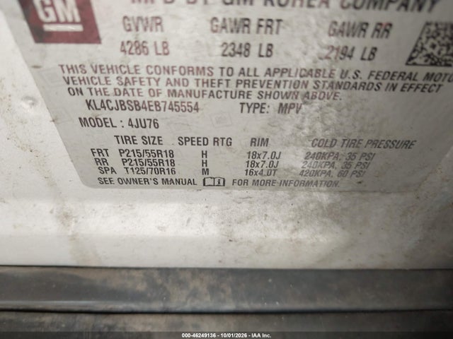 Aukcja sprzedaży 2014 Buick Encore Convenience, vin: KL4CJBSB4EB745554, numer aukcji: 46249136