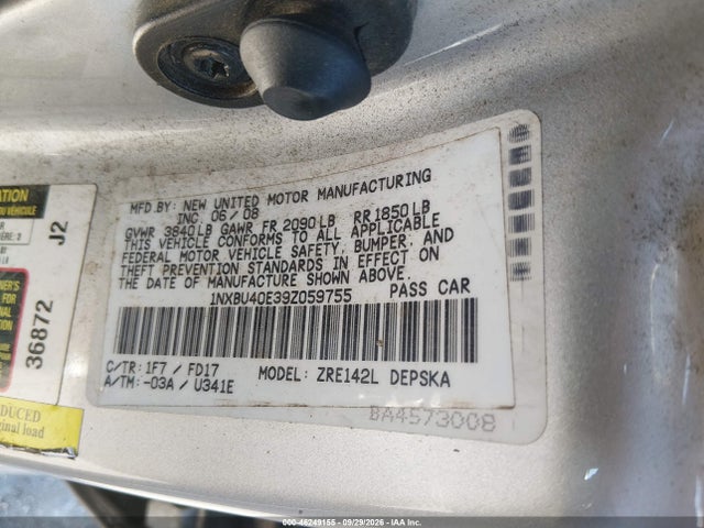 Aukcja sprzedaży 2009 Toyota Corolla S, vin: 1NXBU40E39Z059755, numer aukcji: 46249155