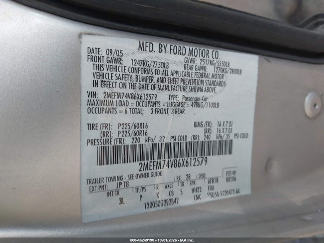Продаж на аукціоні авто 2006 Mercury Grand Marquis Gs, vin: 2MEFM74V86X612579, номер лоту: 46249198