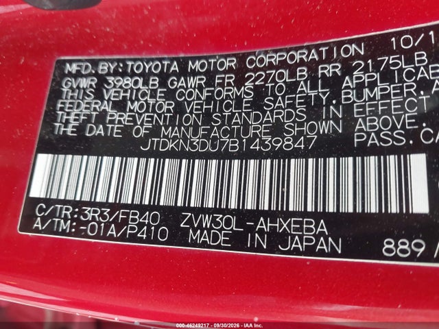 Aukcja sprzedaży 2011 Toyota Prius Two, vin: JTDKN3DU7B1439847, numer aukcji: 46249217