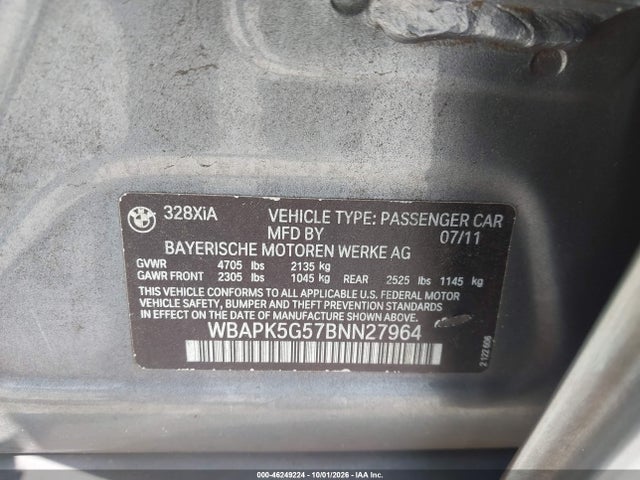 Продаж на аукціоні авто 2011 Bmw 328i Xdrive, vin: WBAPK5G57BNN27964, номер лоту: 46249224