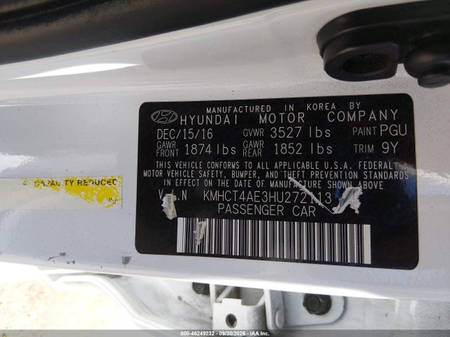 46249232 :رقم المزاد ، KMHCT4AE3HU272113 vin ، 2017 Hyundai Accent Se مزاد بيع