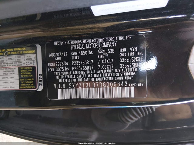 Продаж на аукціоні авто 2013 Hyundai Santa Fe Sport, vin: 5XYZT3LB7DG006343, номер лоту: 46249249