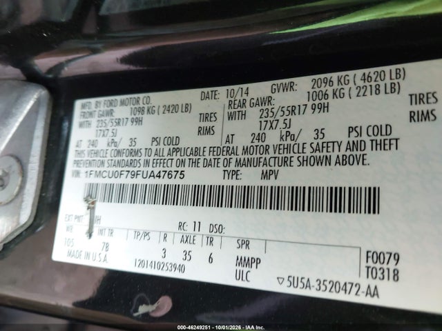 Продаж на аукціоні авто 2015 Ford Escape S, vin: 1FMCU0F79FUA47675, номер лоту: 46249251