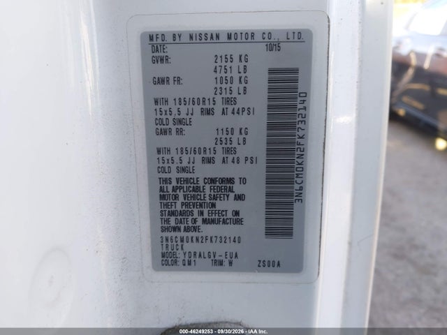Aukcja sprzedaży 2015 Nissan Nv200 Sv, vin: 3N6CM0KN2FK732140, numer aukcji: 46249253