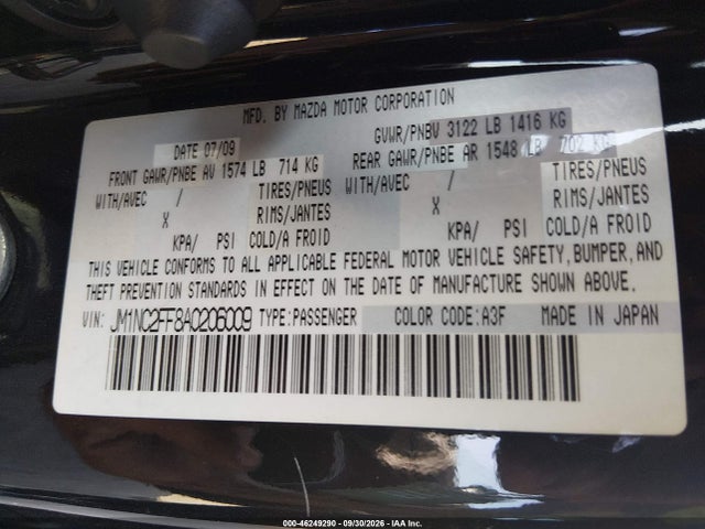 Продажа на аукционе авто 2010 Mazda Mx-5 Miata Grand Touring, vin: JM1NC2FF8A0206009, номер лота: 46249290