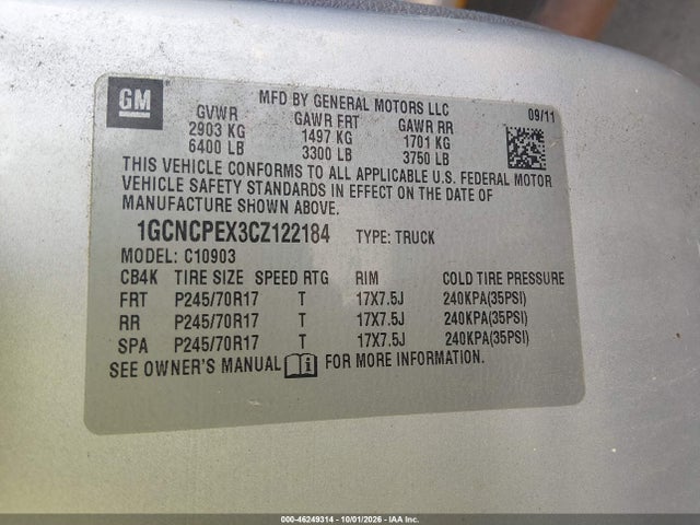 Aukcja sprzedaży 2012 Chevrolet Silverado 1500 Work Truck, vin: 1GCNCPEX3CZ122184, numer aukcji: 46249314