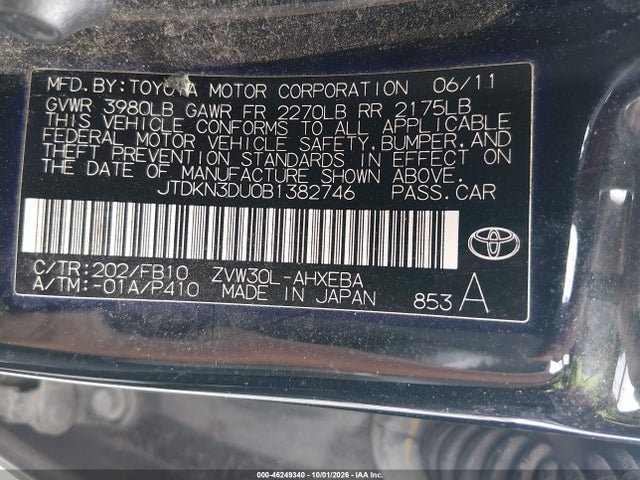 Aukcja sprzedaży 2011 Toyota Prius Two, vin: JTDKN3DU0B1382746, numer aukcji: 46249340