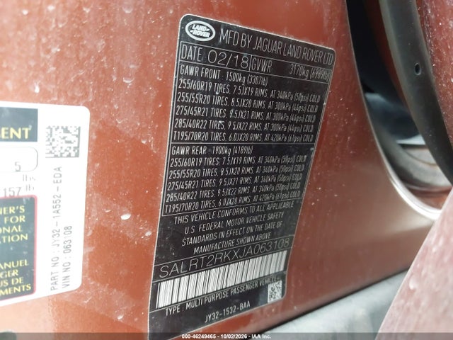 46249465 :رقم المزاد ، SALRT2RKXJA063108 vin ، 2018 Land Rover Discovery Hse Luxury مزاد بيع