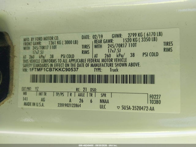 Ford F-150 Xl 2019 1FTMF1CB7KKC90537 Image 9