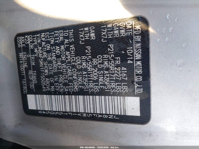 Aukcja sprzedaży 2015 Nissan Juke Sl, vin: JN8AF5MV1FT550549, numer aukcji: 46249498