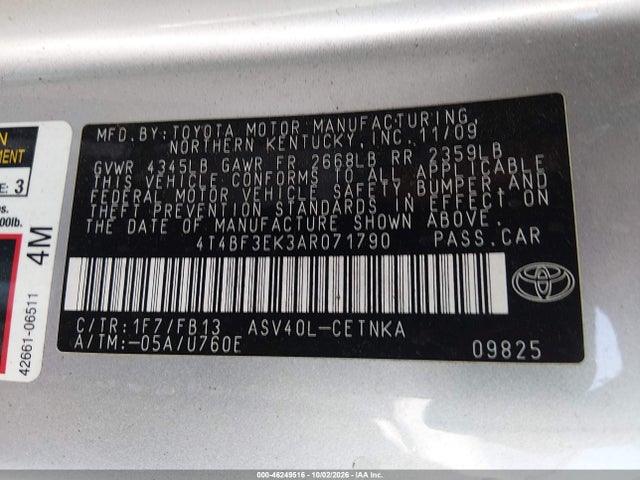 Aukcja sprzedaży 2010 Toyota Camry Le, vin: 4T4BF3EK3AR071790, numer aukcji: 46249516