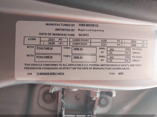 Продажа на аукционе авто 2013 Lincoln Mkx, vin: 2LMDJ8JK4DBL34856, номер лота: 46249524