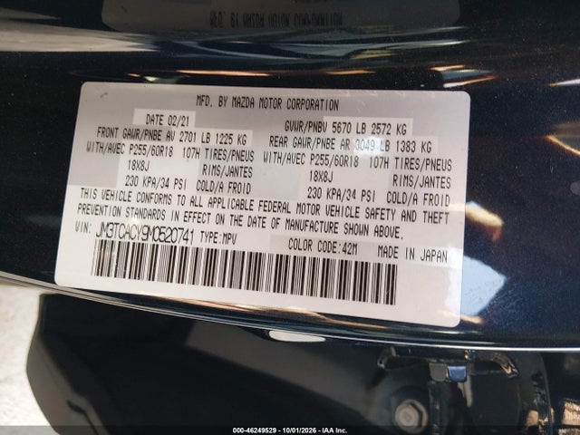 Продажа на аукционе авто 2021 Mazda Cx-9 Touring, vin: JM3TCACY9M0520741, номер лота: 46249529