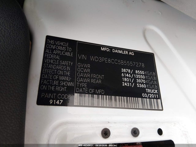 46249531 :رقم المزاد ، WD3PE8CC5B5557278 vin ، 2011 Mercedes-benz Sprinter 2500 High Roof مزاد بيع