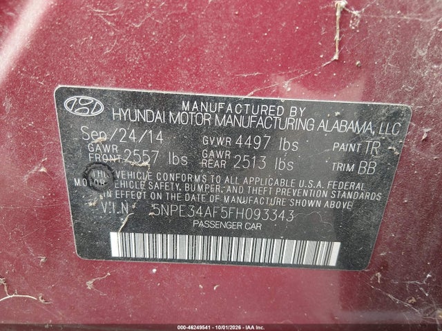 Aukcja sprzedaży 2015 Hyundai Sonata Sport, vin: 5NPE34AF5FH093343, numer aukcji: 46249541