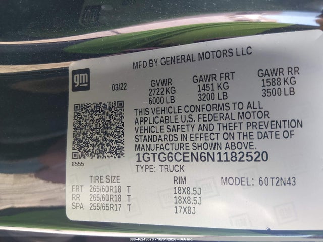 1GTG6CEN6N1182520 GMC Canyon 4wd Short Box Elevation