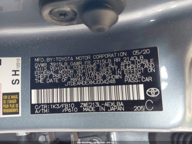 Toyota Corolla Hybrid Le 2021 JTDEAMDEXMJ004248 Image 9