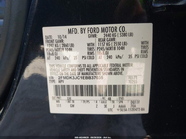 Aukcja sprzedaży 2014 Ford Edge Sel, vin: 2FMDK3JC1EBB37035, numer aukcji: 46249629