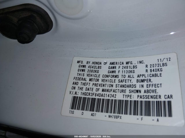 Aukcja sprzedaży 2013 Honda Accord Ex-l V-6, vin: 1HGCR3F84DA014342, numer aukcji: 46249697