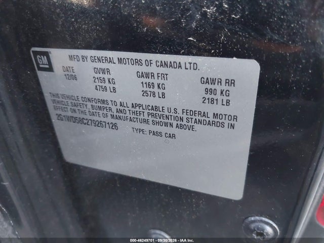 2007 Chevrolet Impala Ss მანქანა იყიდება აუქციონზე, vin: 2G1WD58C279267126, აუქციონის ნომერი: 46249701