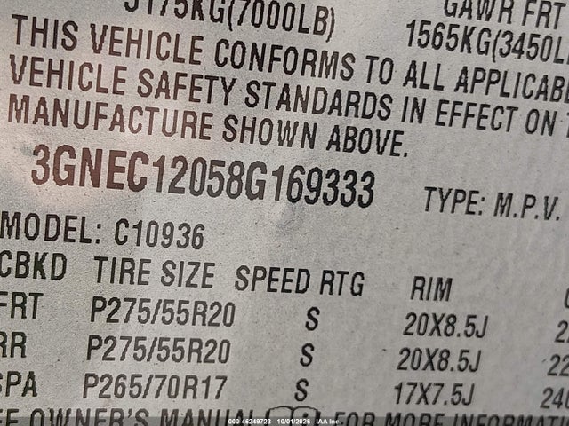46249723 :رقم المزاد ، 3GNEC12058G169333 vin ، 2008 Chevrolet Avalanche 1500 Ltz مزاد بيع