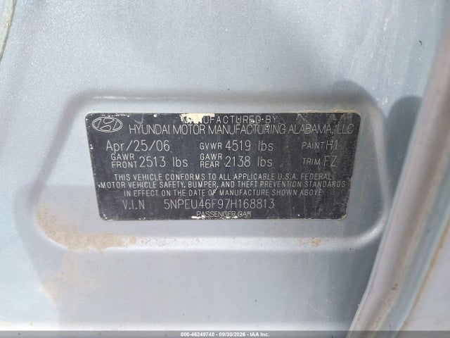 2007 Hyundai Sonata Limited/se V6 მანქანა იყიდება აუქციონზე, vin: 5NPEU46F97H168813, აუქციონის ნომერი: 46249740