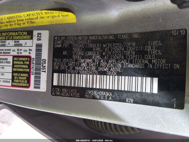 46249741 :رقم المزاد ، 5TFRU5F16BX024225 vin ، 2011 Toyota Tundra Grade V6 مزاد بيع
