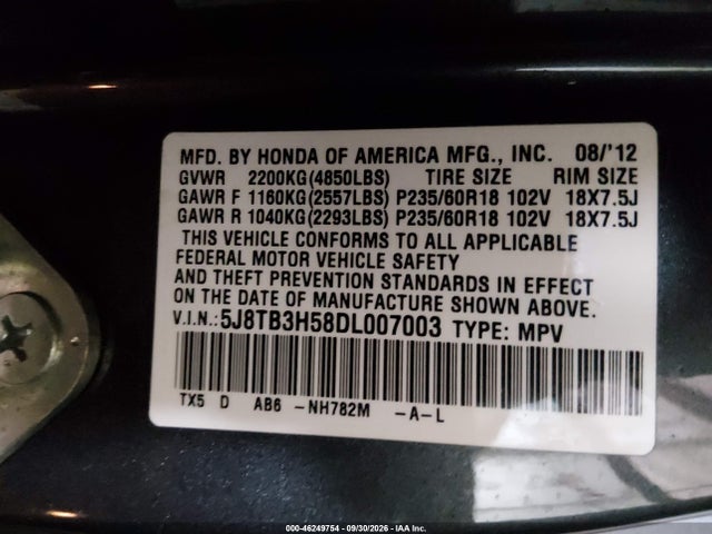 Продаж на аукціоні авто 2013 Acura Rdx, vin: 5J8TB3H58DL007003, номер лоту: 46249754