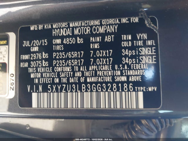Продаж на аукціоні авто 2016 Hyundai Santa Fe Sport 2.4l, vin: 5XYZU3LB3GG328186, номер лоту: 46249772