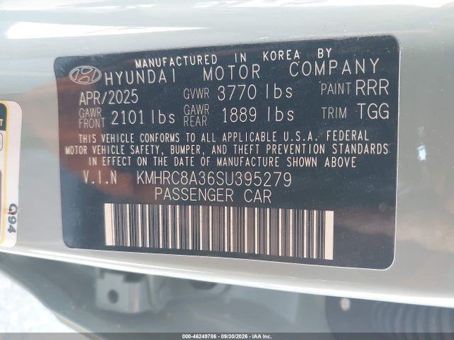 Aukcja sprzedaży 2025 Hyundai Venue Sel, vin: KMHRC8A36SU395279, numer aukcji: 46249786