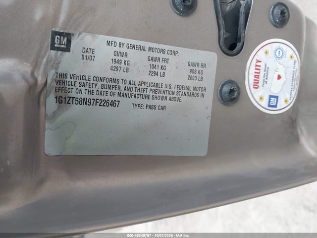 Aukcja sprzedaży 2007 Chevrolet Malibu Lt, vin: 1G1ZT58N97F226467, numer aukcji: 46249787