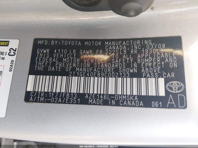 Продаж на аукціоні авто 2009 Toyota Matrix Xrs, vin: 2T1GE40E89C002133, номер лоту: 46249810