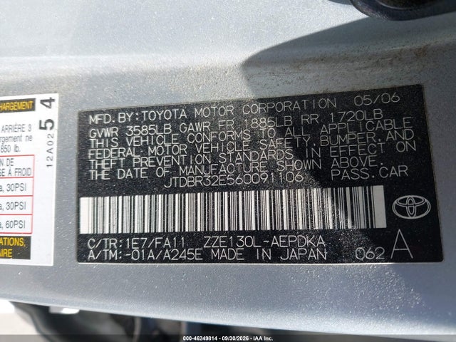 Aukcja sprzedaży 2006 Toyota Corolla Ce, vin: JTDBR32E560091106, numer aukcji: 46249814
