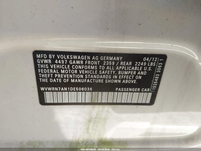 Продажа на аукционе авто 2013 Volkswagen Cc 2.0t Lux, vin: WVWRN7AN1DE506036, номер лота: 46249826