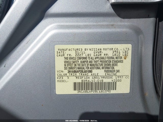 46249860 :رقم المزاد ، 3N1AB6AP2BL681090 vin ، 2011 Nissan Sentra 2.0sl مزاد بيع