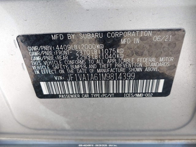 Subaru WRX 2021 JF1VA1A61M9814399 Image 9