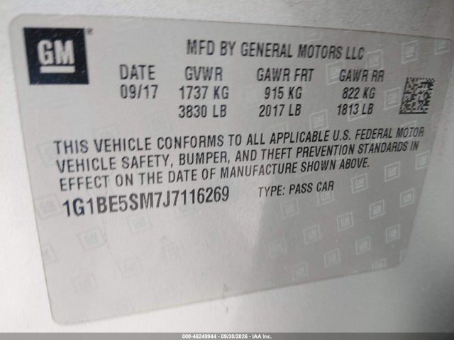 1G1BE5SM7J7116269 Chevrolet Cruze Lt Auto