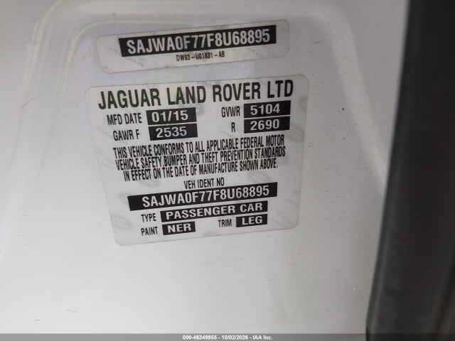 Aukcja sprzedaży 2015 Jaguar Xf 3.0 Portfolio/3.0 Sport, vin: SAJWA0F77F8U68895, numer aukcji: 46249955